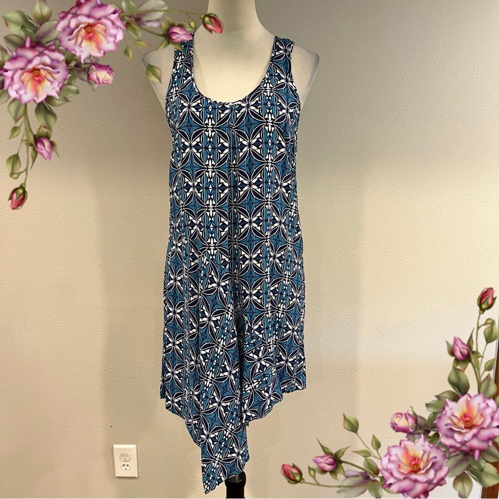 Stylus Blue Geometric Patterned Asymmetrical Dress - image 1